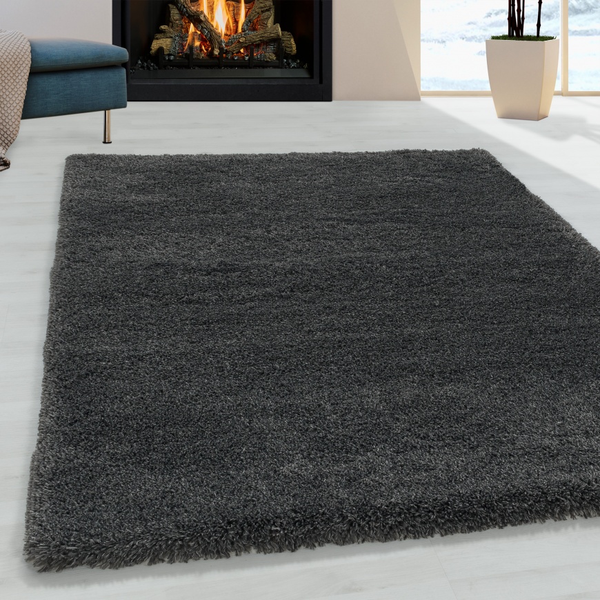 Fluffy Shaggy Plain Grey Rug